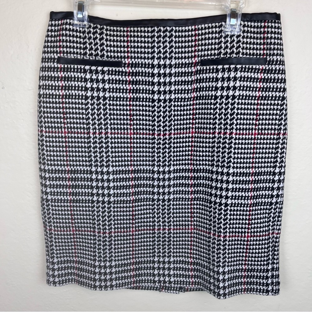 Classic houndstooth pattern knee-Length straight skirt-12P